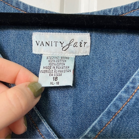 Vintage Vanity Fair Denim Floral  Embroidered V-neck Maxi Dress - Picture 4 of 10